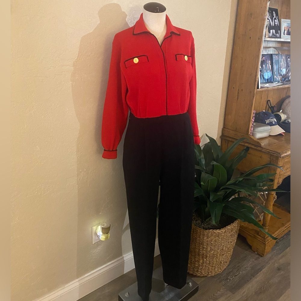 Elegant Red and Black Women's Pantsuit